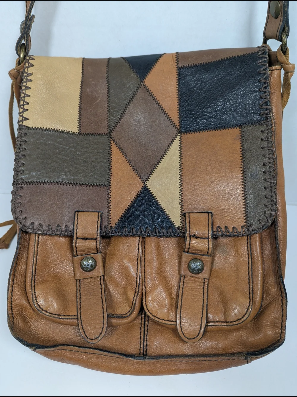 Patricia Nash Patchwork Armeno Genuine Leather Messenger Bag Crossbody Purse